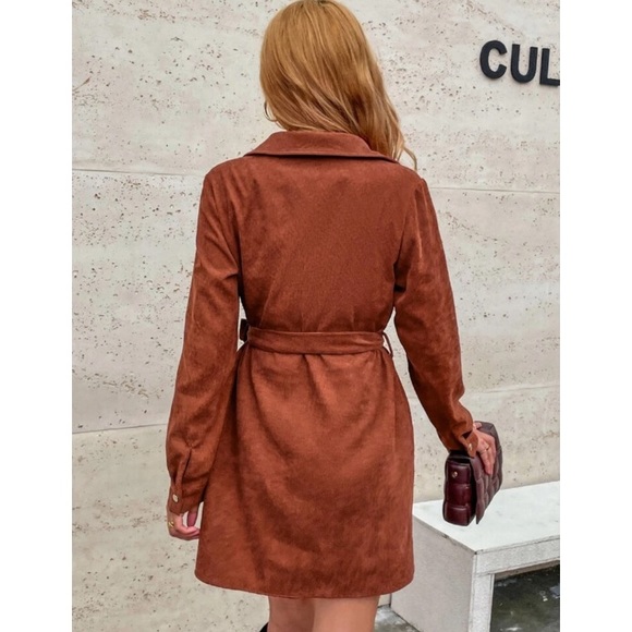 Corduroy belted button down skirt dress - Picture 2 of 7